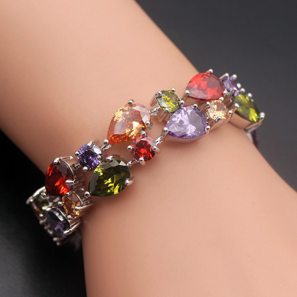  Multicolor Gemstone  Garnet Amethyst Morganite Peridot Topaz Bracelet